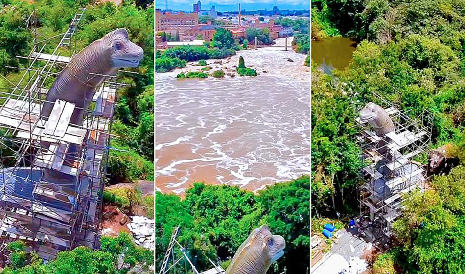 #dicadasemana Dinossauro de 15 metros instalado em parque chama atenção em Salto